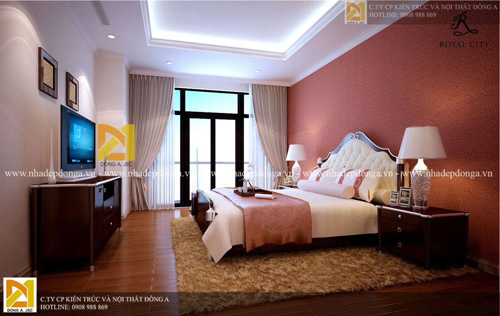 Phòng ngủ master cao cấp đầy sang trọng với mẫu giấy dán tường nổi bật của phòng ngủ